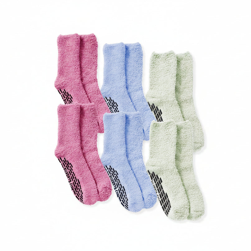 Non Gender Slip Resistant Fuzzy Socks - 6 Pack