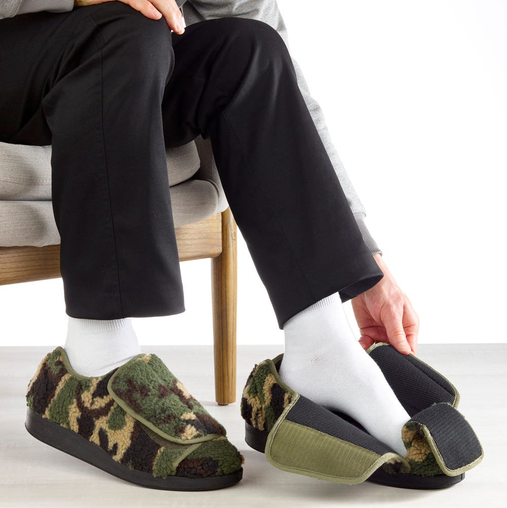 Men’s Adjustable Fit Easy-Closure Slippers - Sherpa Edition