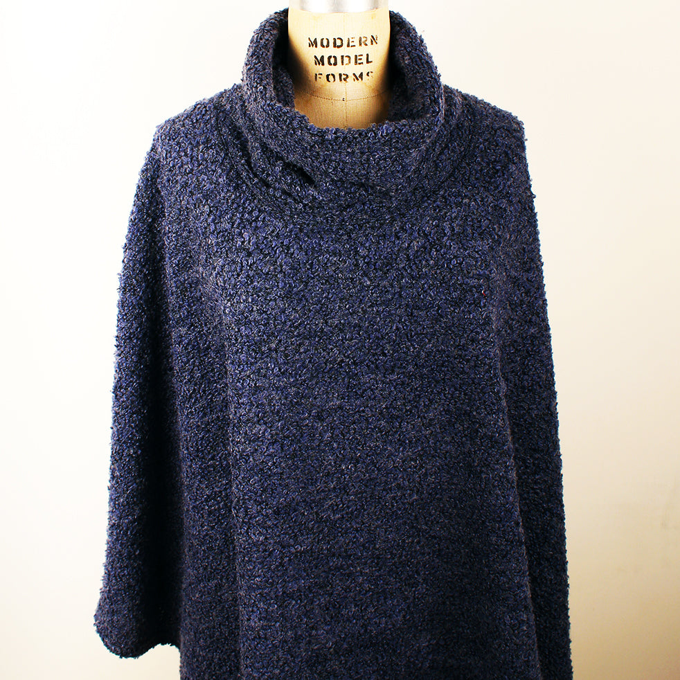 Women's Cowl Neck Boucle Cape in Textured Wool Blend