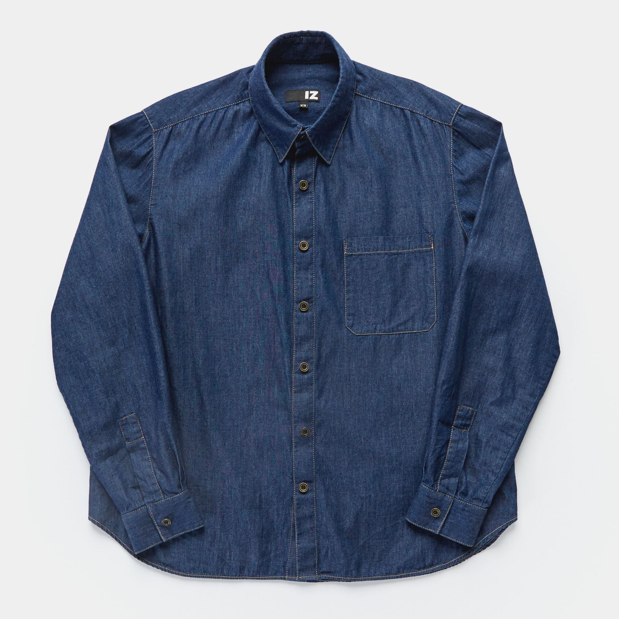 Men's Classic Long Sleeve Denim Shirt with Magnetic Closures