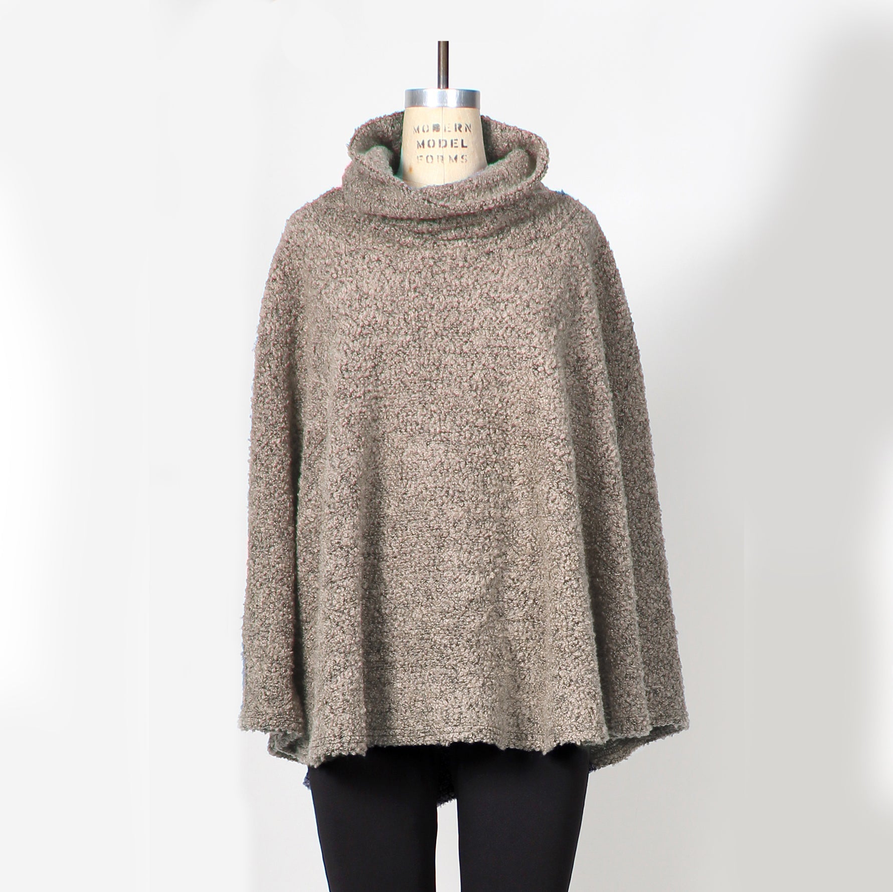 Women's Cowl Neck Boucle Cape in Textured Wool Blend