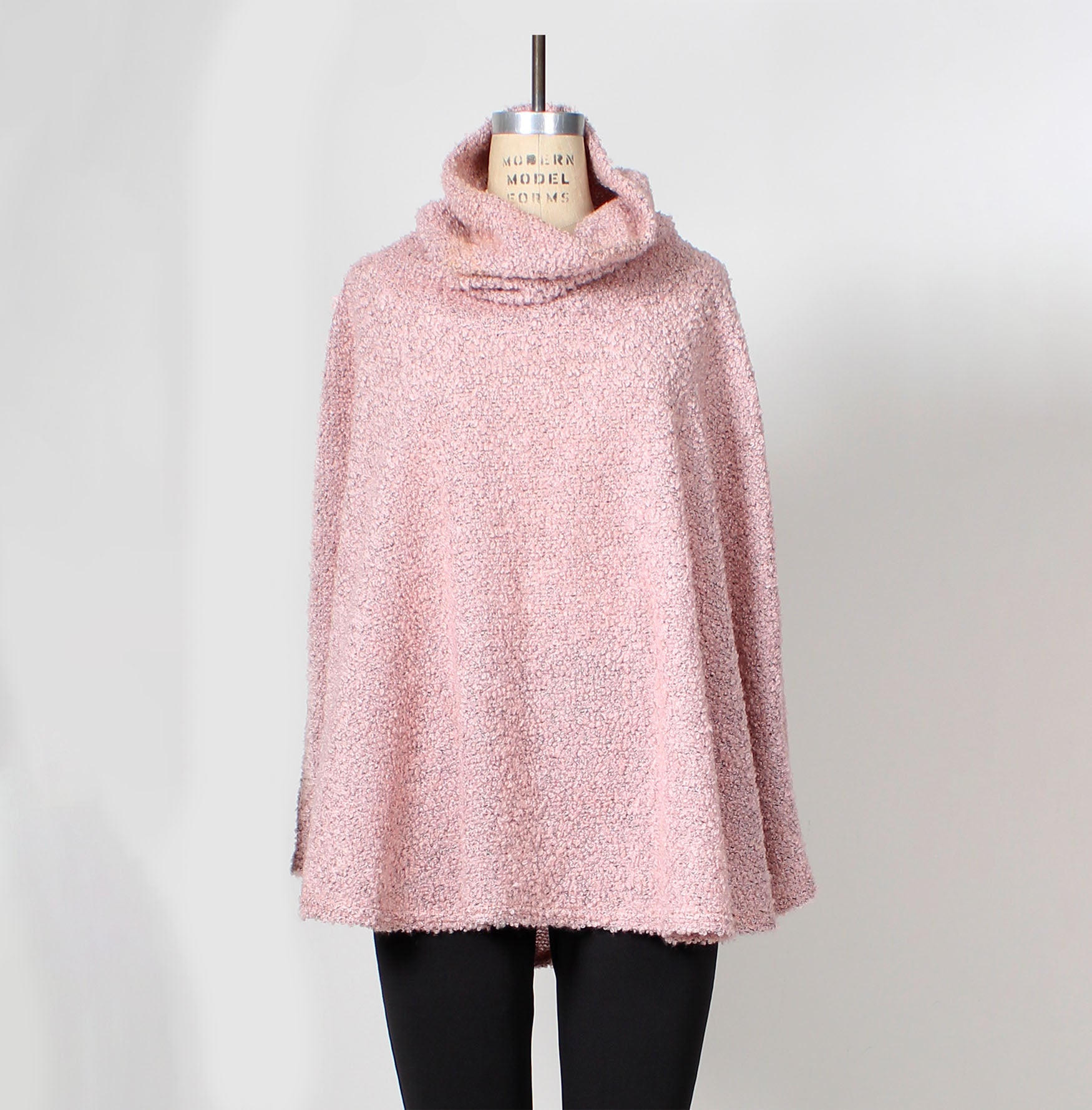 Women's Cowl Neck Boucle Cape in Textured Wool Blend