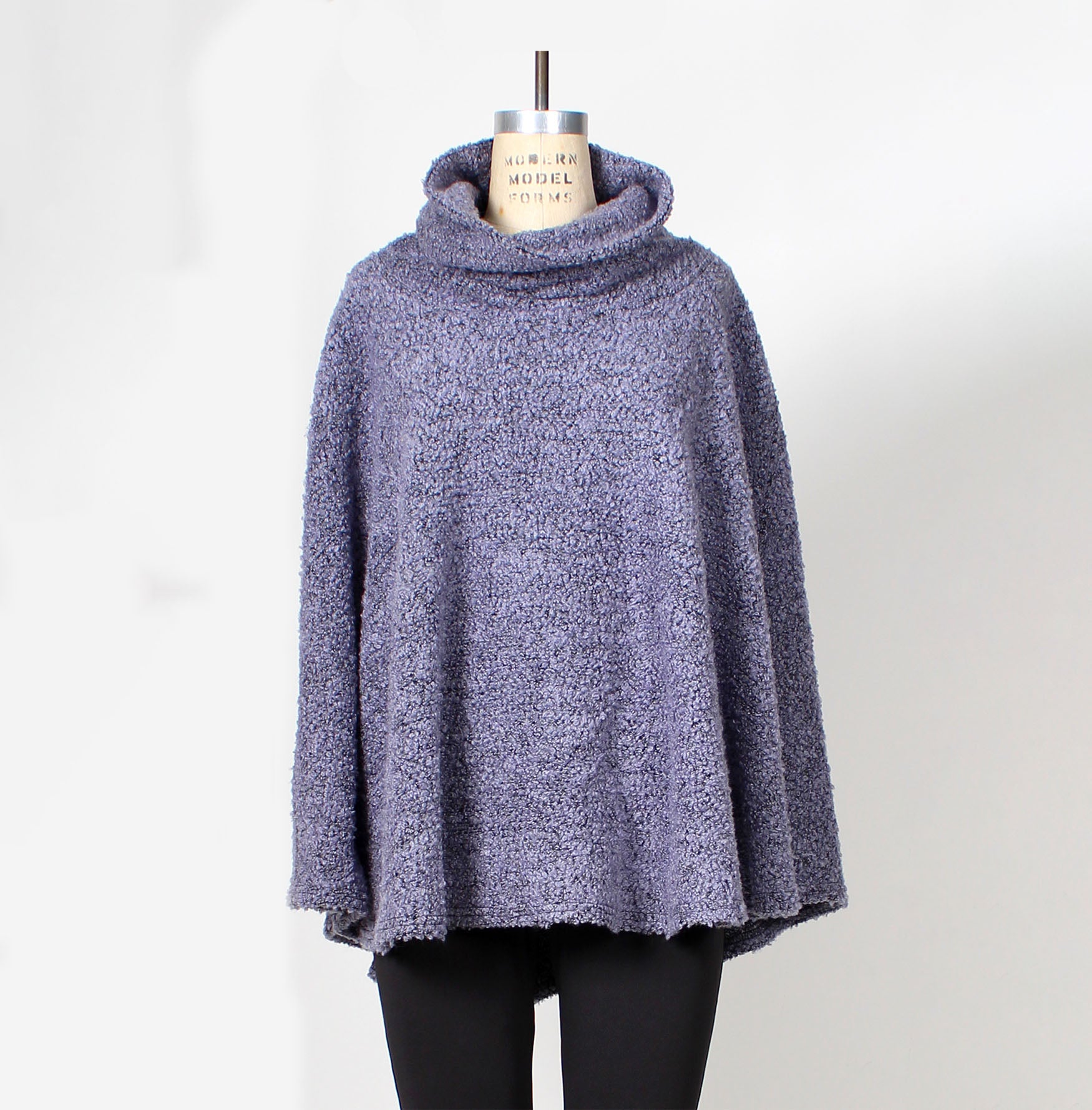 Women's Cowl Neck Boucle Cape in Textured Wool Blend