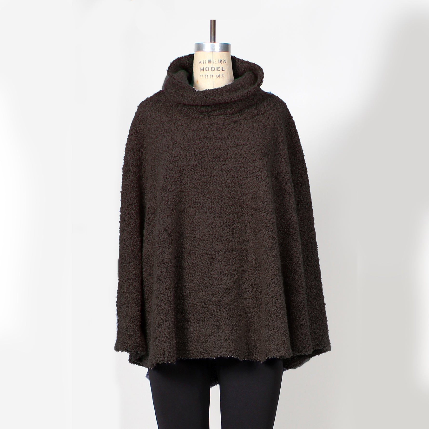 Women's Cowl Neck Boucle Cape in Textured Wool Blend
