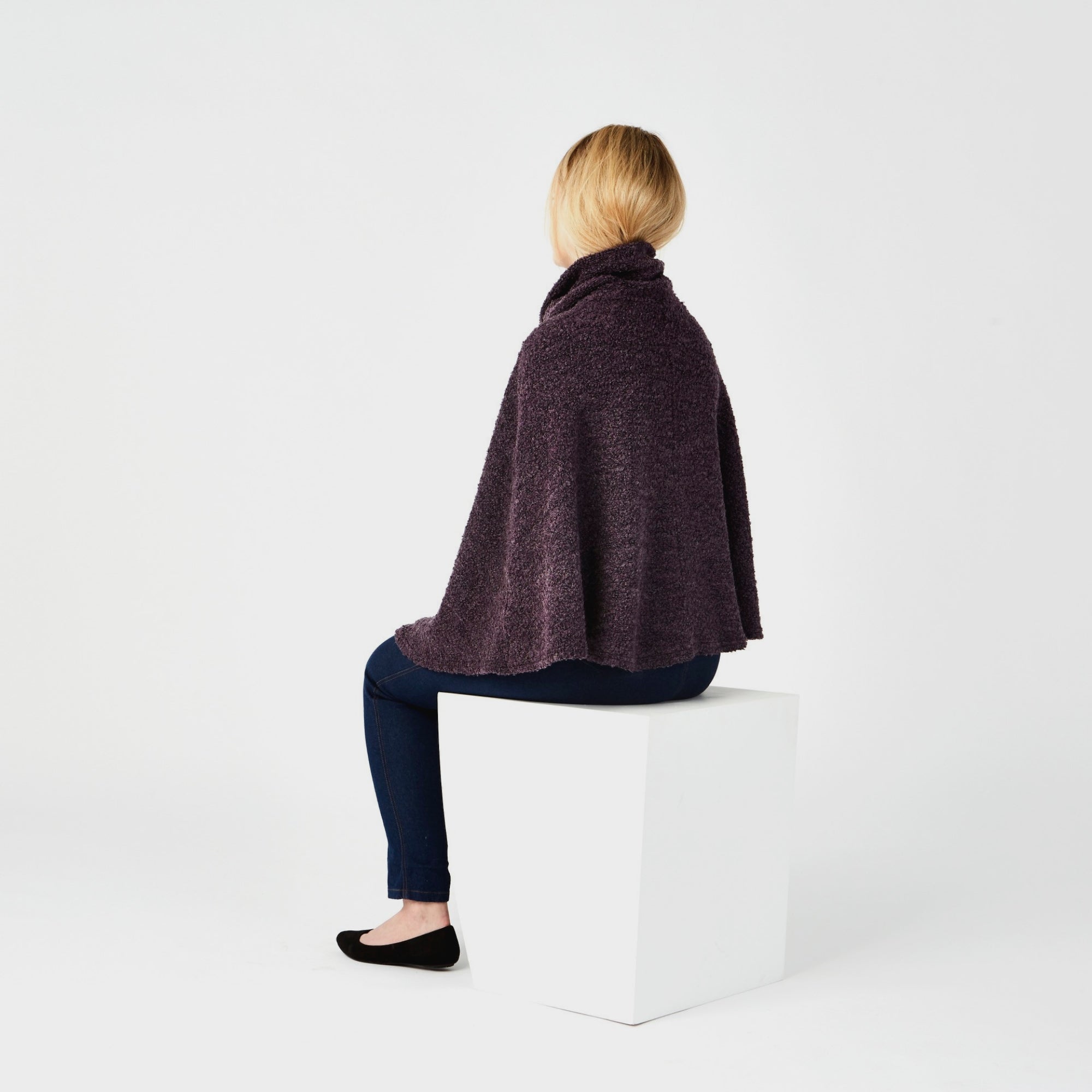 Cowl Neck Boucle Cape in Textured Wool Blend